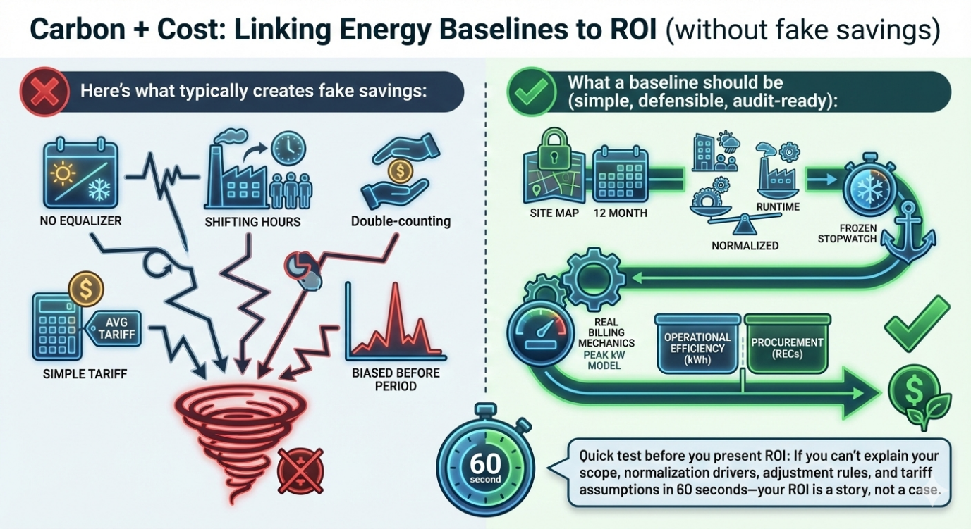 Carbon + Cost: Linking Energy Baselines to ROI Without Fake Savings