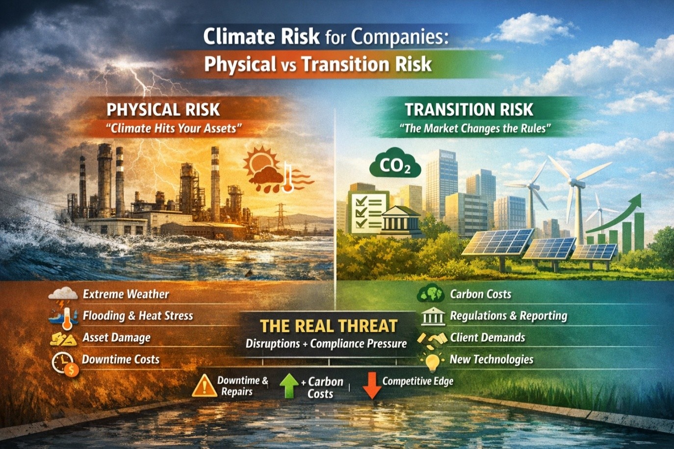 Climate Risk for Companies: Physical vs Transition Risk — A Practical Breakdown